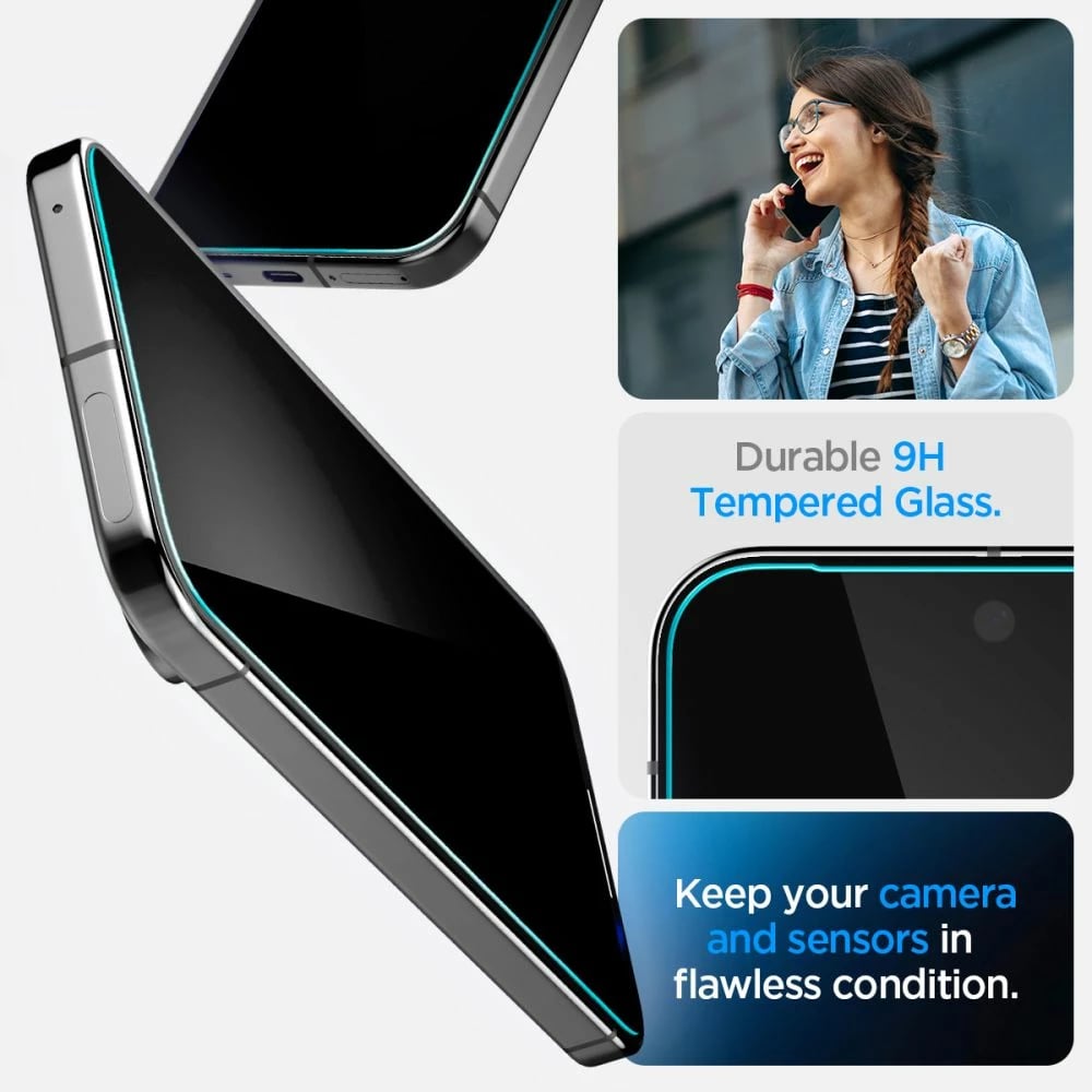 Xham mbrojtës Spigen Glas.TR EZ Fit Privacy për Google Pixel 9 Pro XL, 2 copë