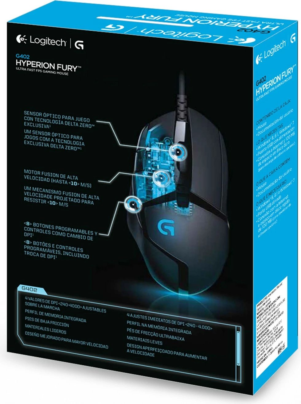 Maus Logitech G G402 Hyperion Fury, FPS Gaming, 4000 DPI, 1 ms, e zezë
