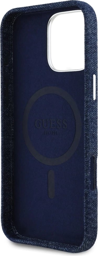 Mbështjellës Guess Denim Triangle Logo MagSafe për iPhone 16 Pro, Kaltër