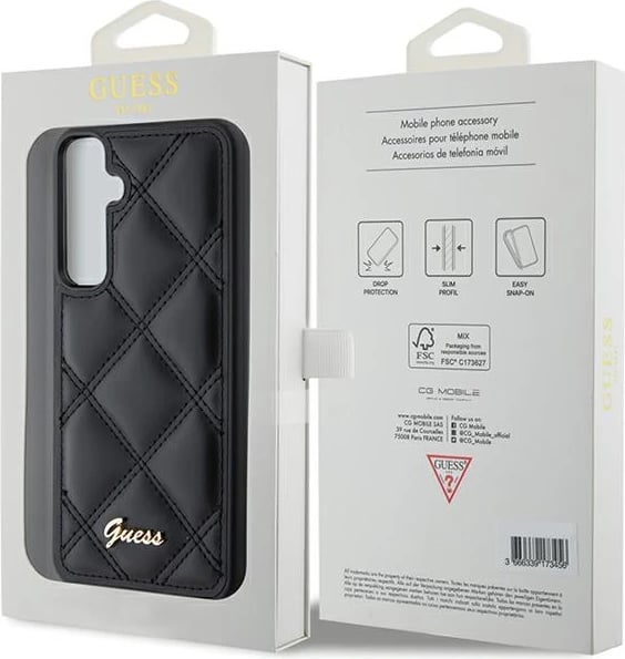 Mbështjellës Guess Quilted Metal Logo për Samsung Galaxy S23 FE, i zi Mbështjellës Guess Quilted Metal Logo për Samsung Galaxy S23 FE, i zi