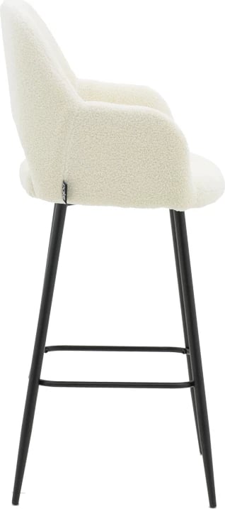 Karrige për bar Renish, pëlhurë teddy ivary, këmbë metalike të zeza, 51x57x114cm