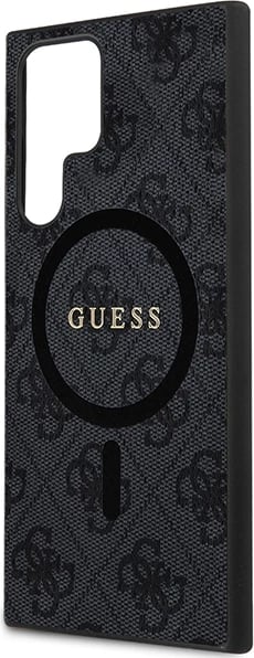 Mbështjellës Guess 4G Collection Leather Metal Logo MagSafe për Samsung Galaxy S24 Ultra, i zi