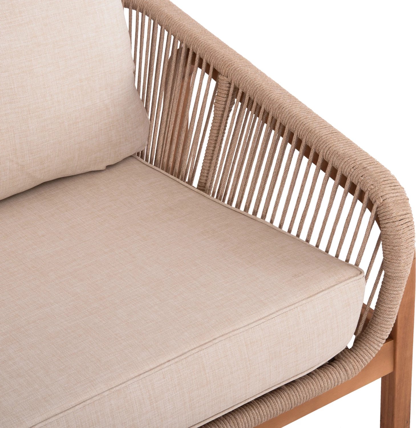 Karrige lounge për jashtë Oasis, dru akacie, alumin & litar, bezhë, 92x80x71.5-82cm