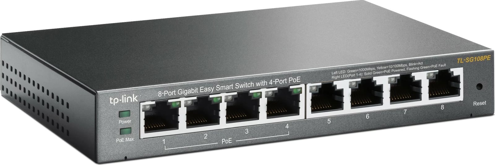 Switch TP-Link 8-Port Gigabit Easy Smart me 4-Port PoE, Managed, L2, Gigabit Ethernet (10/100/1000)