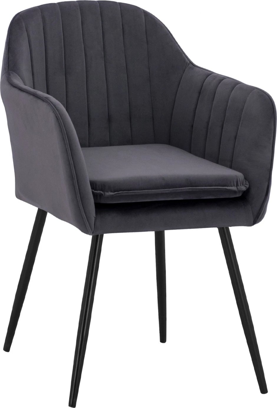 Karrige me krahë Sawyer kadife gri me këmbë të zeza FH8523.11 53x60x76cm, set prej 2 copë