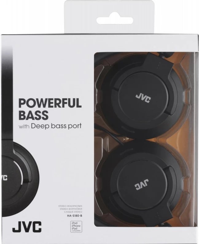 Kufje JVC HA-S180, over-ear, Stereo, 1.2m kabllo, e zezë Kufje JVC HA-S180, over-ear, Stereo, 1.2m kabllo, e zezë