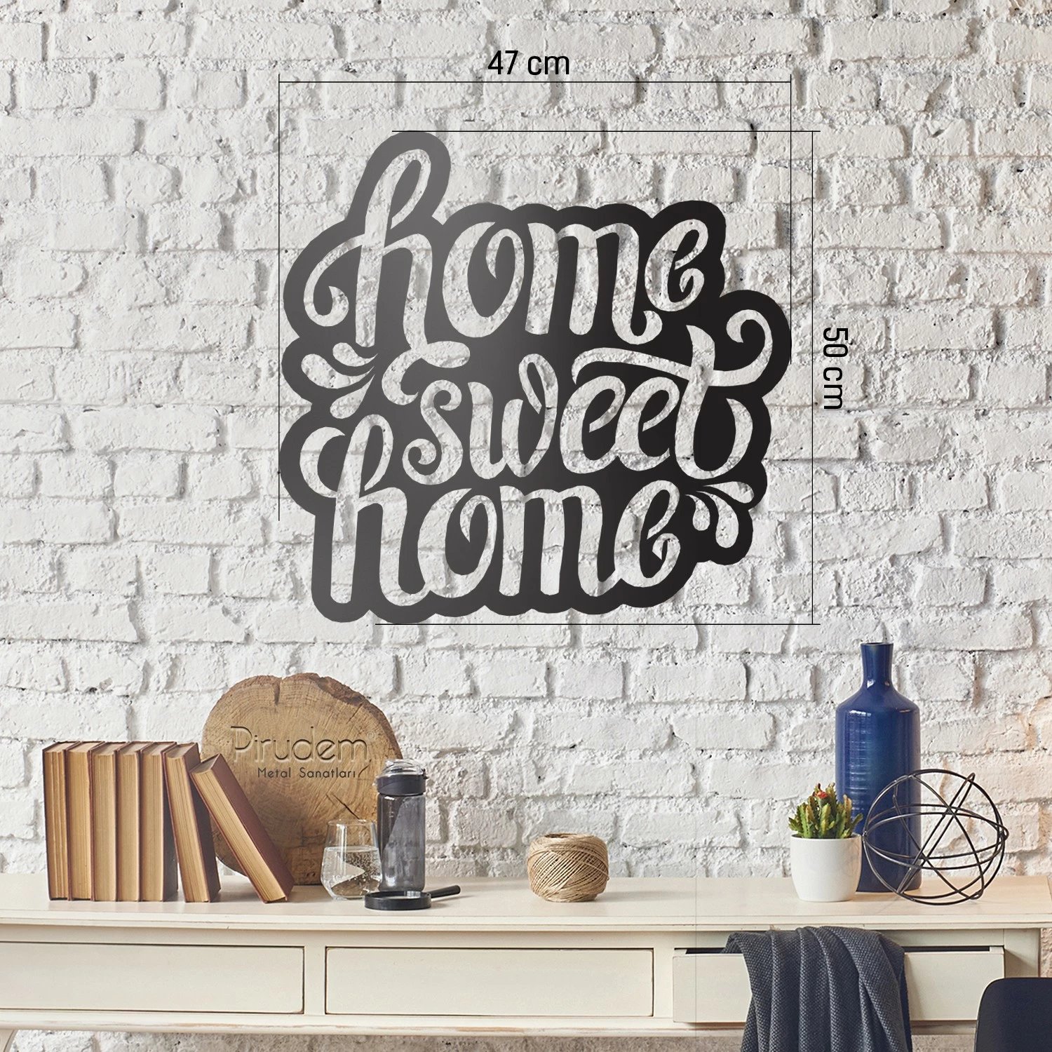 Aksesor dekorativ metalik për mur, Wallity, Home Sweet Home, ngjyrë e zezë, 47x50cm
