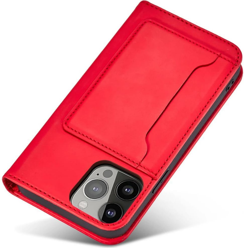 Mbështjellës Hurtel Magnet Card Case për iPhone 14, portofol, qëndrim, e kuqe