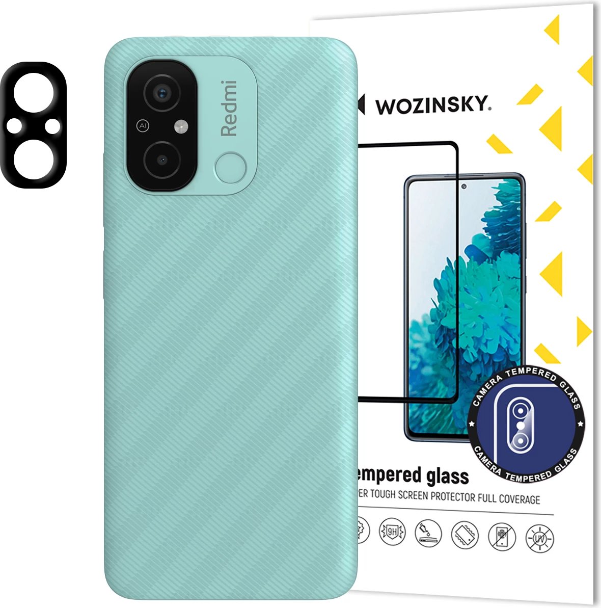 Xham i temperuar për kamerë Wozinsky për Xiaomi Redmi 11A / Poco C55 / Redmi 12C, 9H, Zi