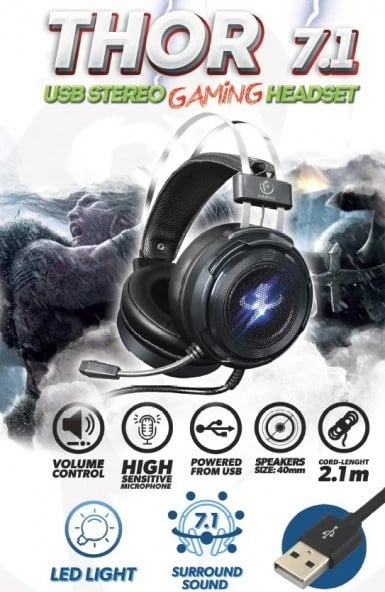 Kufje gaming Rebeltec THOR 7.1 Virtual Surround, me mikrofon, USB, e zezë