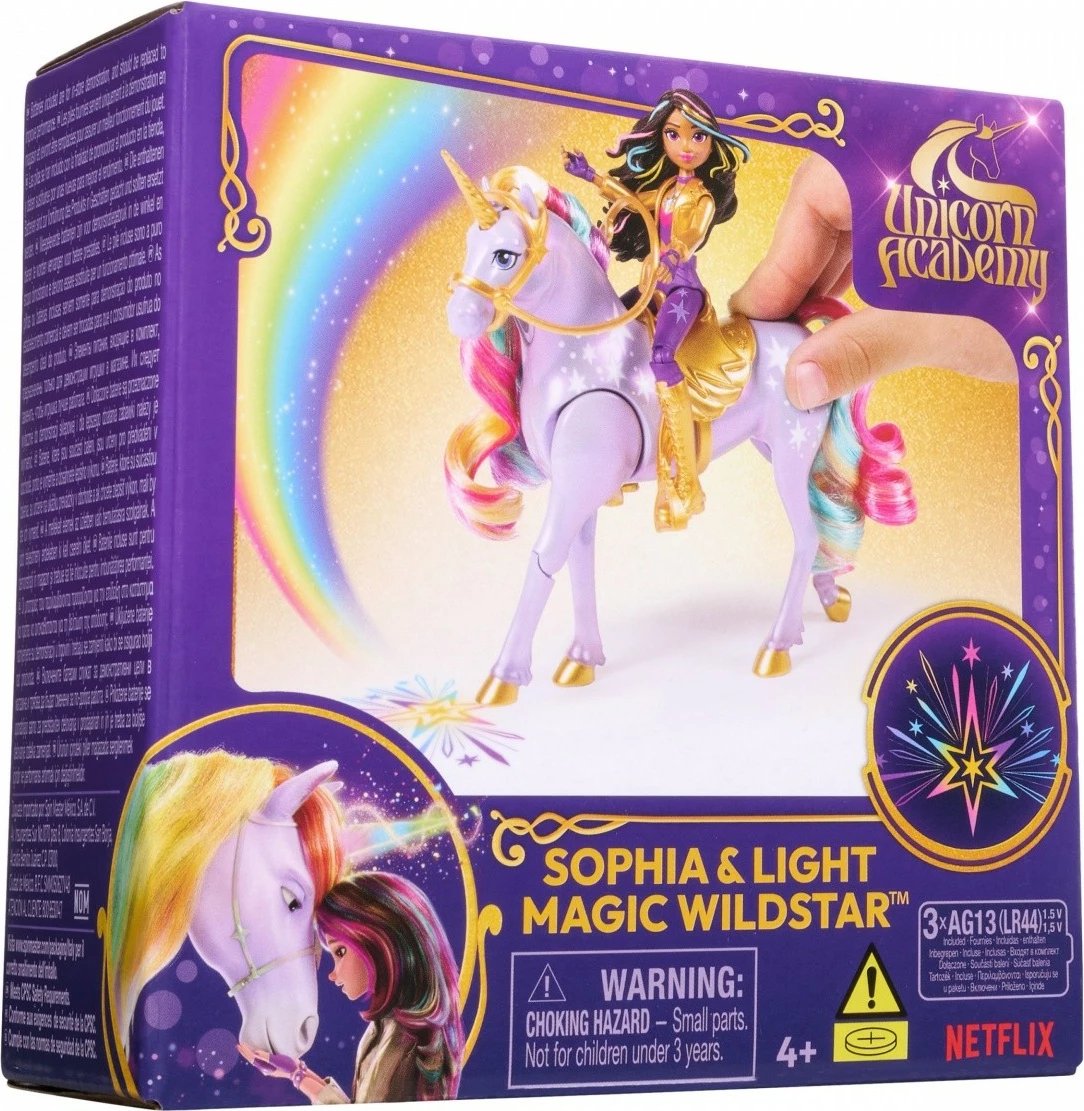 Set lodrash Unicorn Academy Spin Master Sophia dhe Wildstar me efekte drite, për vajza