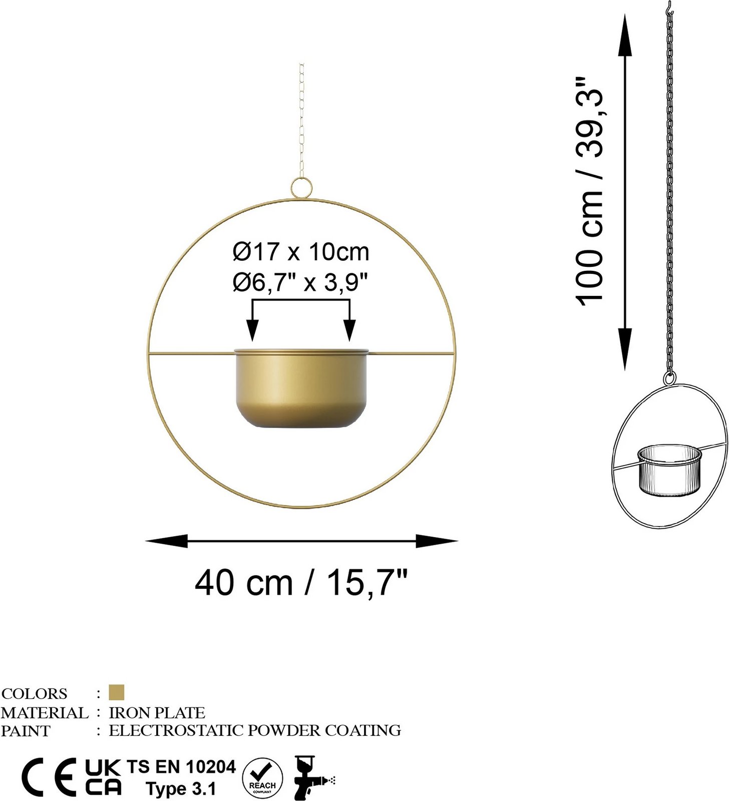 Vazo dekorative ngjyrë ari, Aberto Design, Payanda