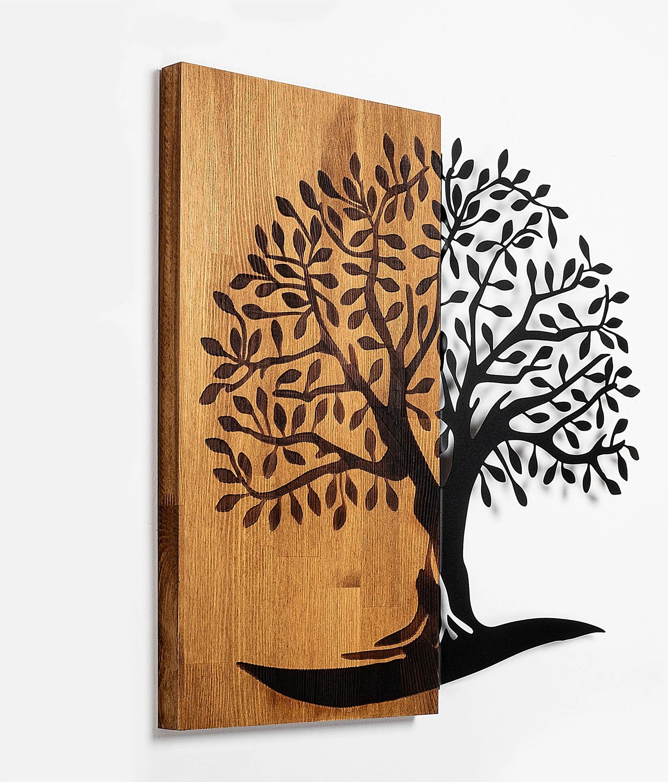 Aksesori dekorativ për mur, dru, Monumental Tree - 374, ngjyrë arre dhe e zezë, 58x58cm