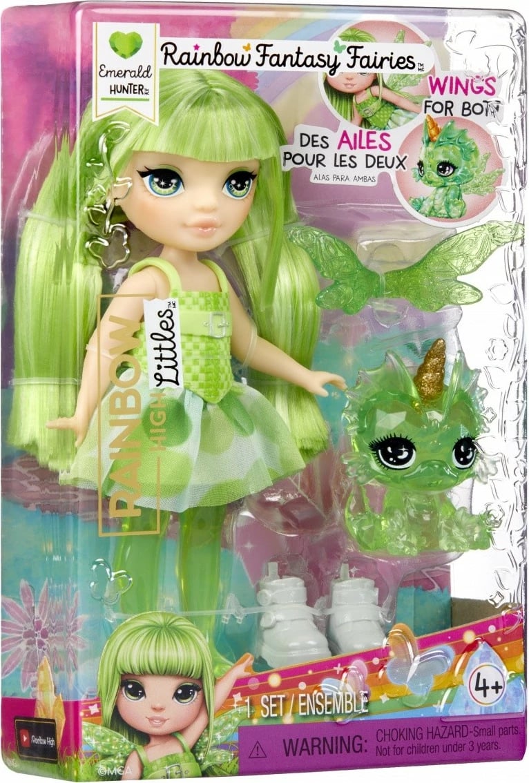 Kukull Rainbow High Littles Rainbow Fantasy Fairies, MGA, 543404-EUC, 15 cm, Emerald Green, me kafshë magjike