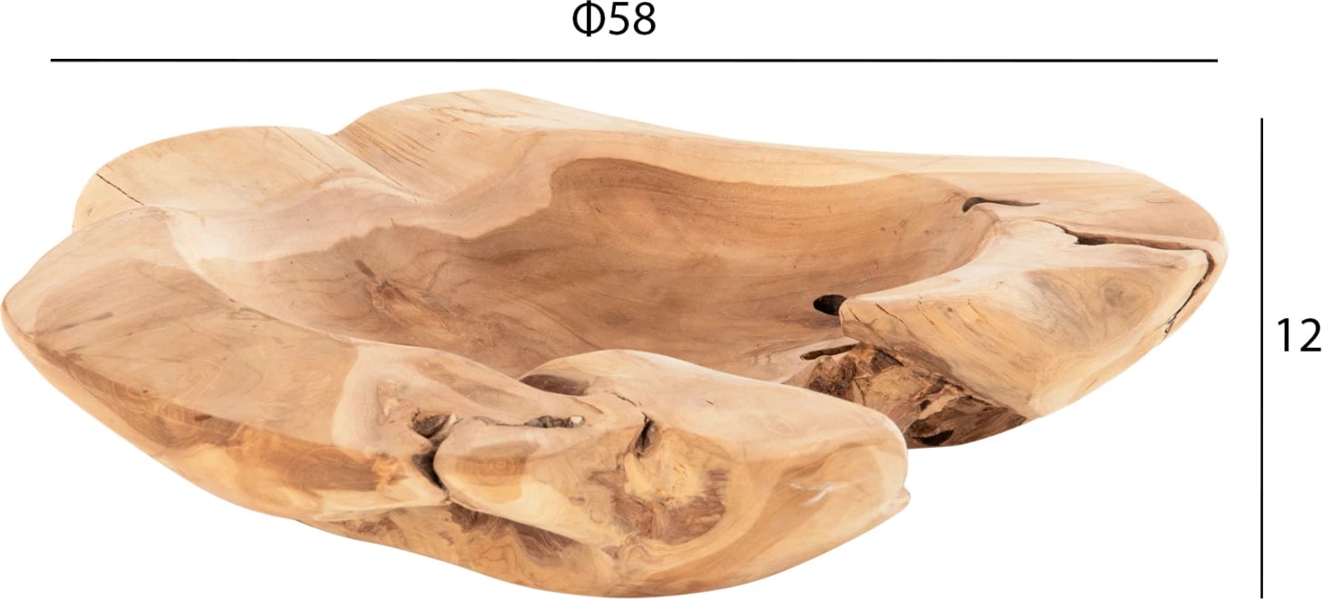 Enë dekorative për tavolinë, dru tik, YOKI, Φ58x12H cm