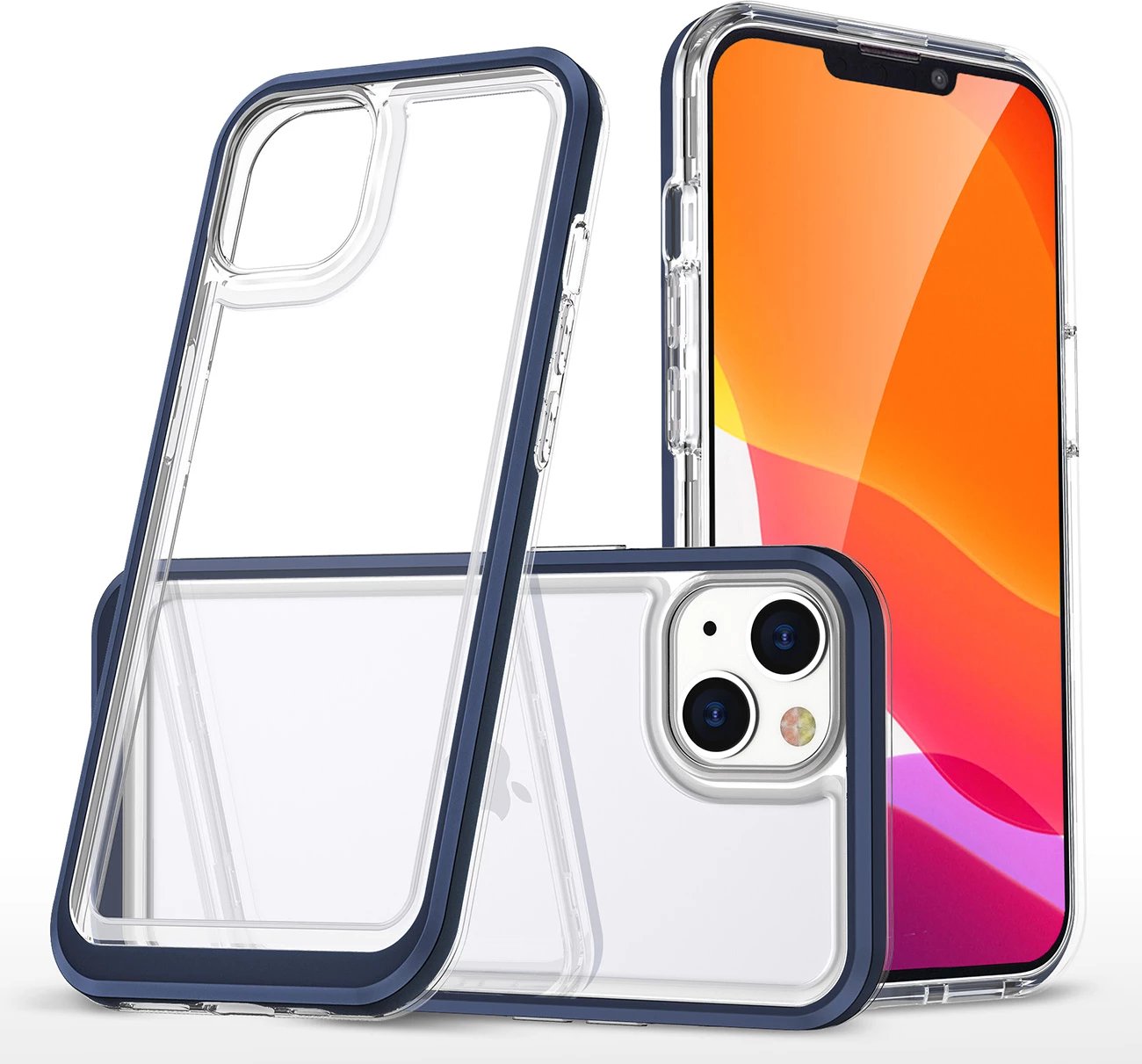 Mbështjellës Hurtel Clear 3in1 për iPhone 14, kornizë kaltër, transparent