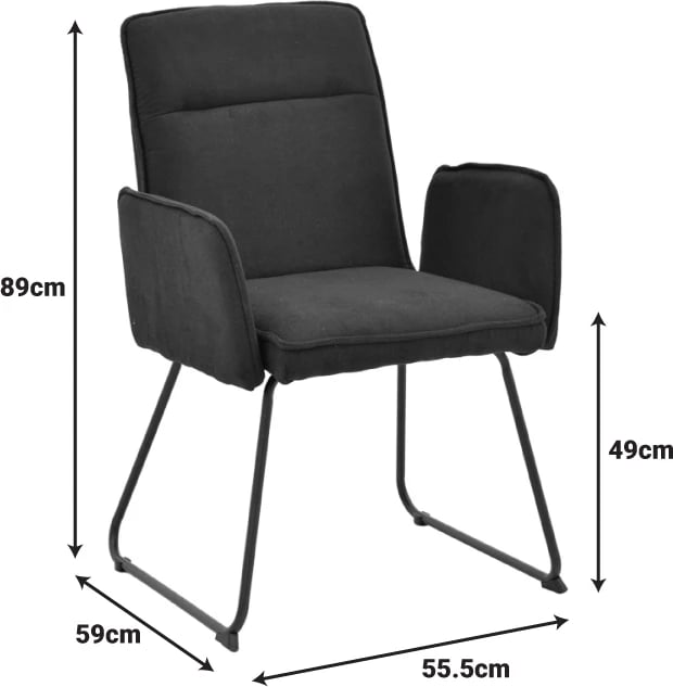 Karrige me krah Essential, set prej 4 copash, stof i zi, këmbë metalike të zeza, 55.5x59x89cm