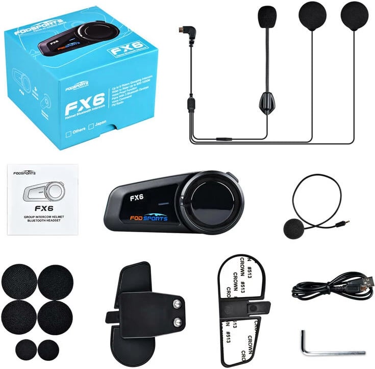 Interkom për motoçikletë Fodsports FX6, Bluetooth 5.0, i zi