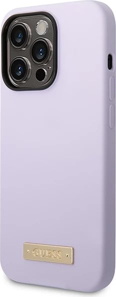 Mbështjellës Guess GUHMP14LSBPLU për iPhone 14 Pro 6.1", silikon, MagSafe, vjollcë
