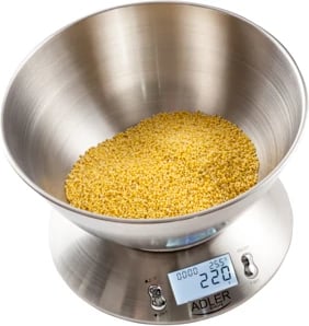 Peshore kuzhine Adler AD 3134 5 kg 1 g tas inox 2 L ekran LCD timer 100 min termometër argjend