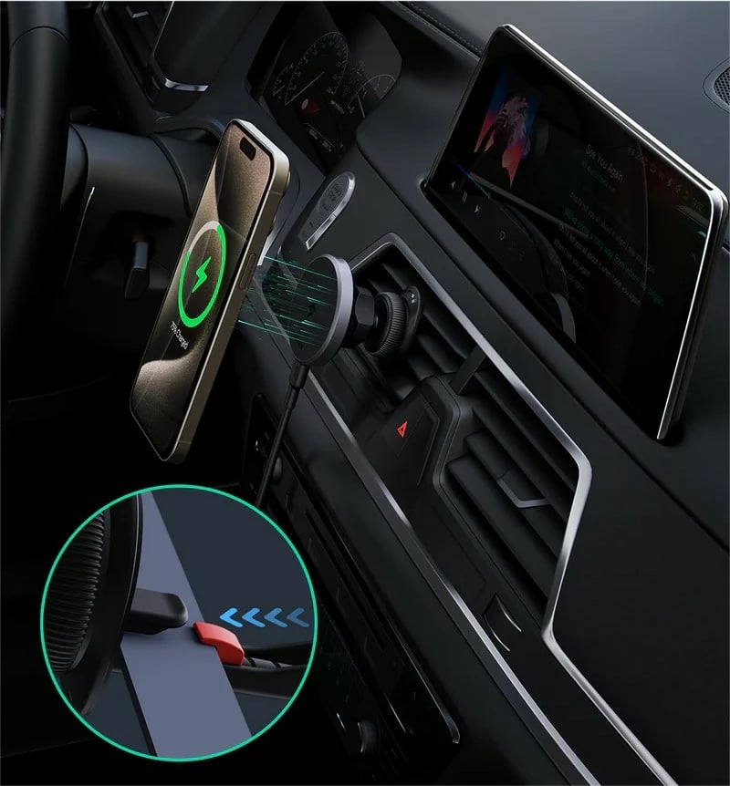 Mbajtës magnetik me karikues wireless AUKEY HD-MC13, Qi2 15W, me kabllo USB-C 1m, Zi