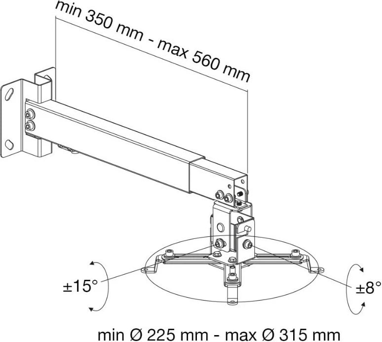 Mbajtëse projektori Techly 102369, për mur dhe tavan, 43-65cm, 20kg, argjendtë