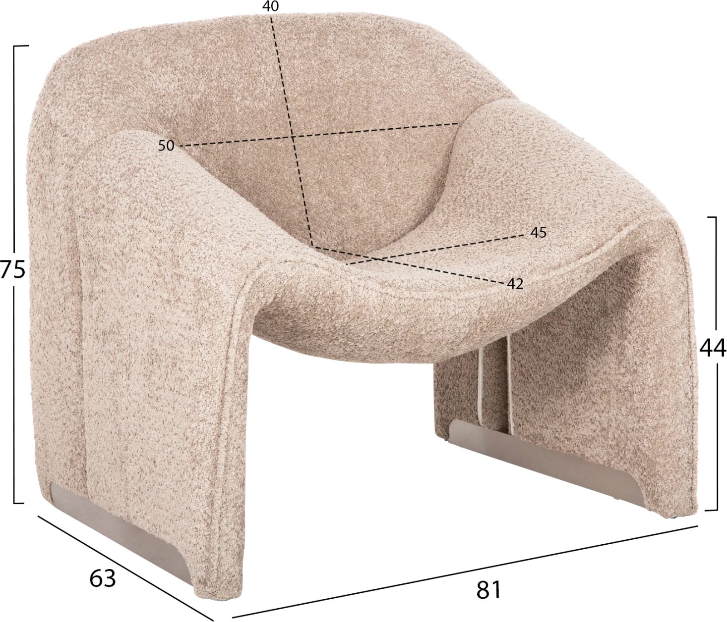 Karrige SPINER FH9599.08, pëlhurë boucle, ngjyrë bezhë, 81x64x74H cm Karrige SPINER FH9599.08, pëlhurë boucle, ngjyrë bezhë, 81x64x74H cm