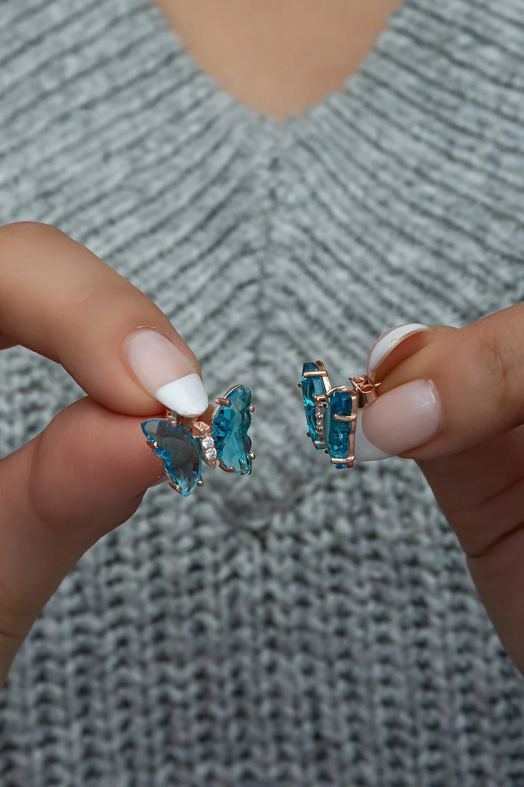 Vathë argjendi, model fluture, ngjyrë argjendi dhe blu, Jumeon, NRZ998738