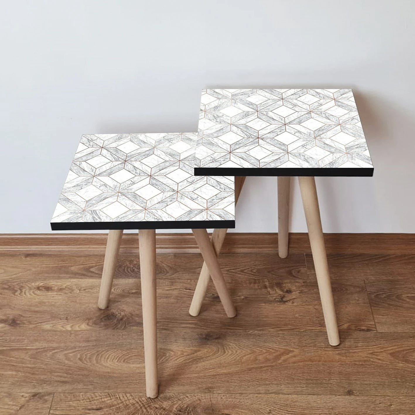 Set tavolinash ndihmëse, dy copë, Skye Decor, të bardha dhe gri, 2Shp319