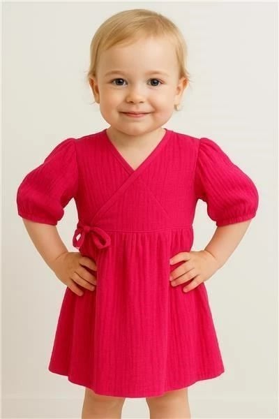 Fustan bebesh muslin me mëngë të gjata, New Baby Elizabeth, 100% pambuk, madhësia 80 (9-12m), rozë