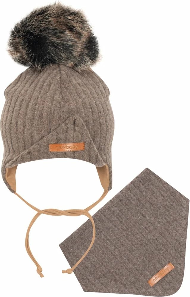 kapelë me mbulesë veshësh dhe shall qafe, New Baby Special One, madhësi 74 (6-9 muj), set 2-copësh, kafe