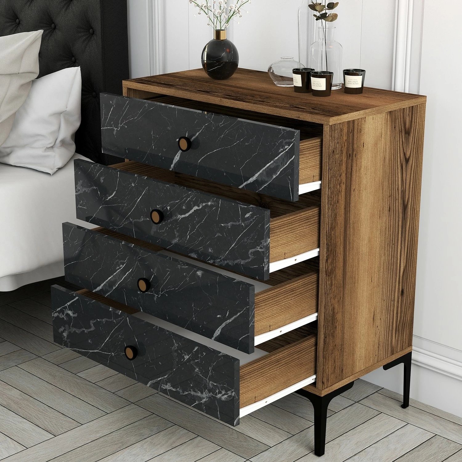 Komodë Hanah Home, Lizbon 541, ngjyrë arre, e zezë