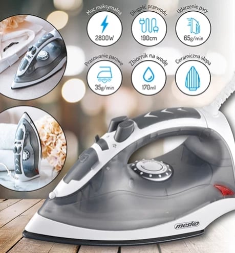 Hekur me avull Adler Mesko MS 5037, 3400 W, Gri Hekur me avull Adler Mesko MS 5037, 3400 W, Gri