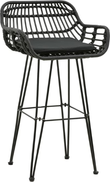 Karrige për bar Naoki me jastëk pe ngjyrë zezë-metal këmbë zezë 52x50x90cm