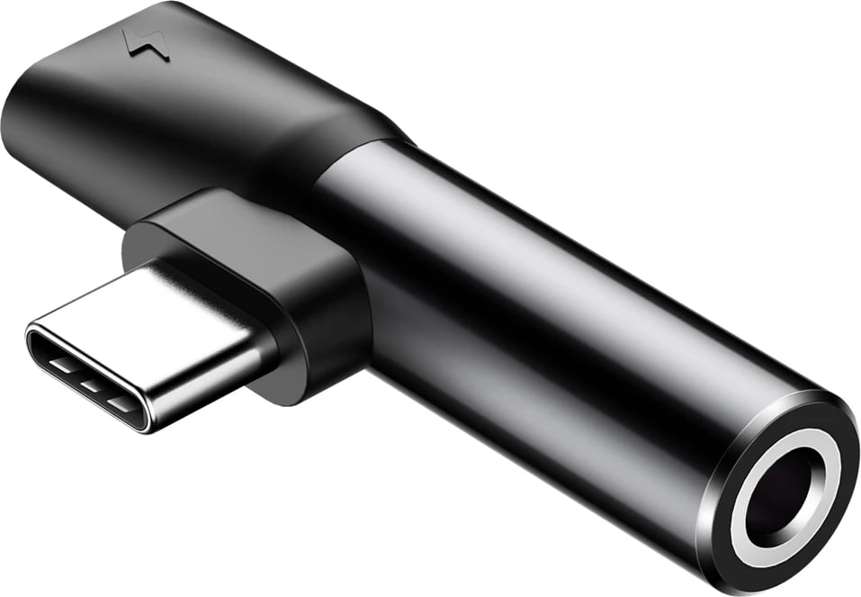 Adapter audio Baseus L41, USB-C në USB-C + 3.5 mm, i zi