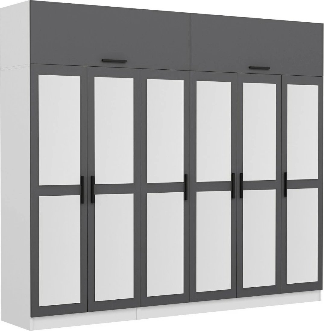 Dollap garderobe Skye Decor, antracit dhe i bardhë, 270x235x52cm, 11 pjesë