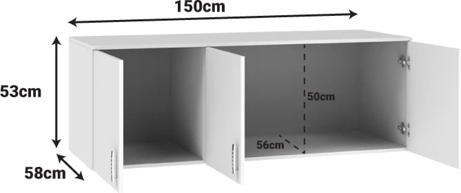 Dollap Royal tre-kanatesh, ngjyrë e bardhë, loft, 150x58x53cm