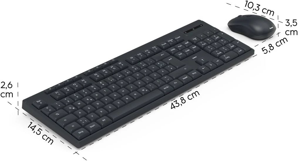 Set tastierë dhe maus pa kabllo Hama WKM-200, QWERTY, i zi