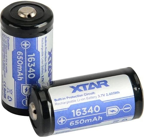 Bateri rikarikueshme XTAR 16340-650, Li-Ion, 650 mAh, 3.7V, me mbrojtje