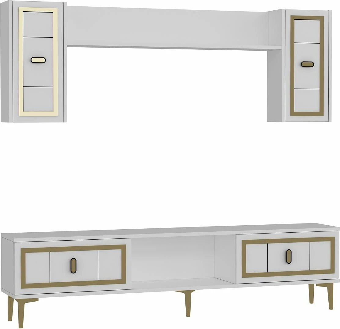 Njësi TV Skye Decor, e bardhë, ari