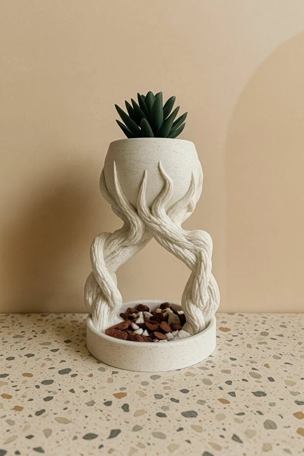 Vazo dekorative Evila Originals, formë druri, e bardhë