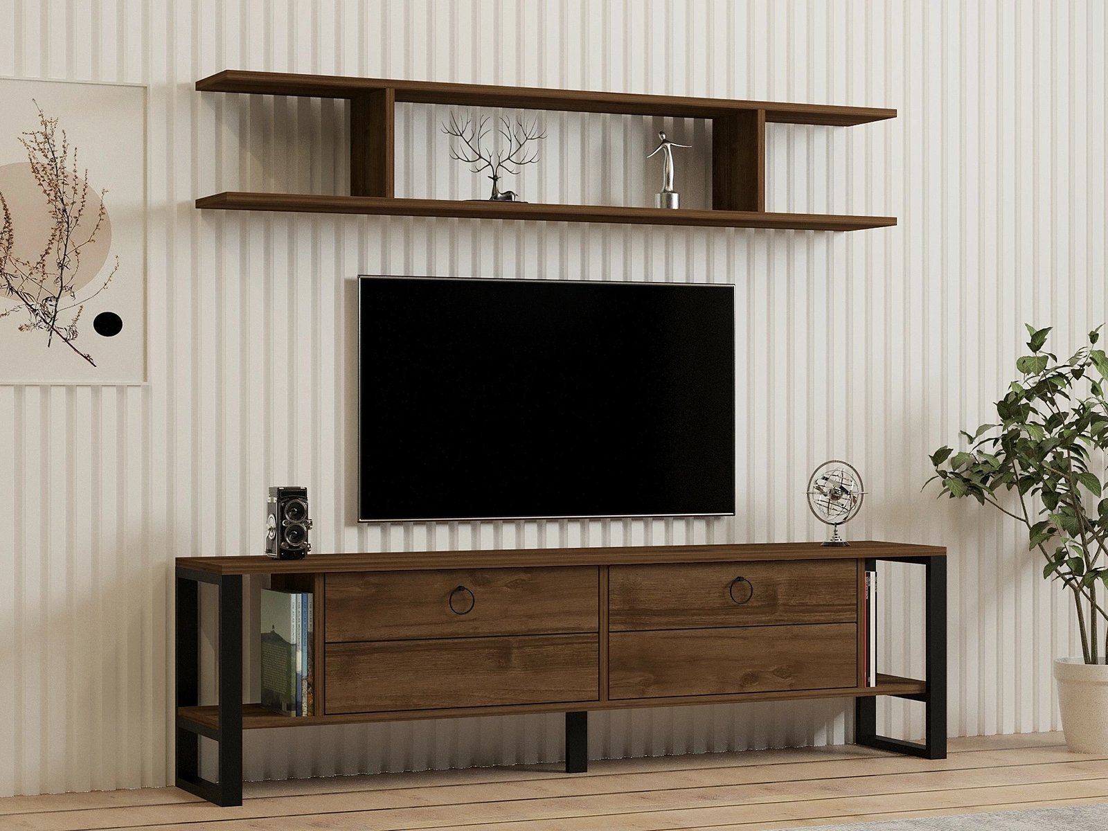 Komodë TV Hanah Home, Melis - Lydia, ngjyrë arre, këmbë metalike