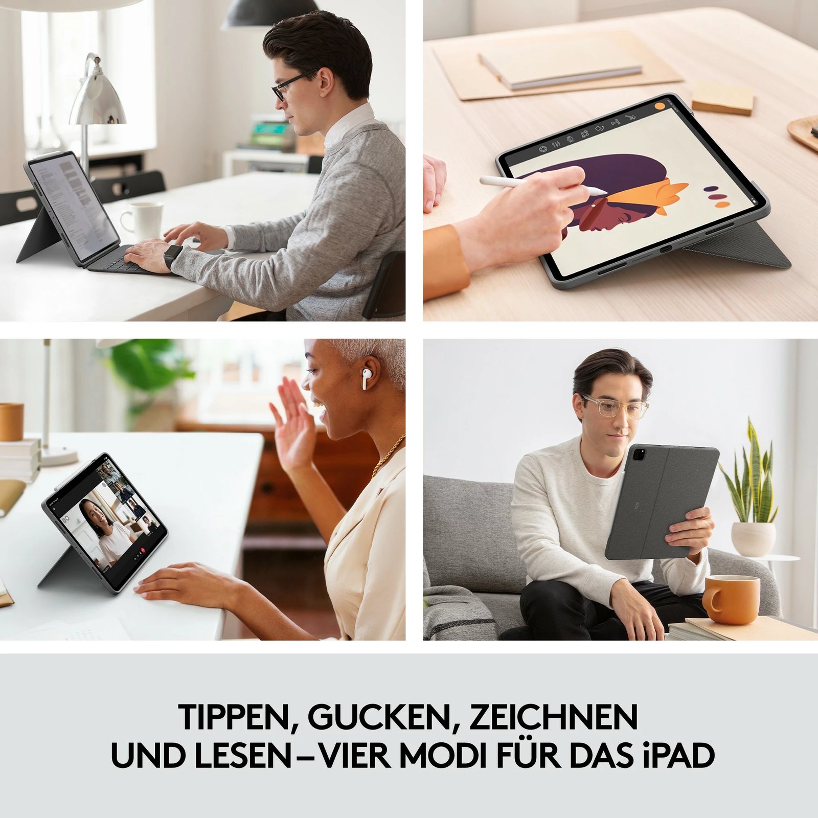 Mbështjellës me tastierë Logitech Combo Touch për iPad Pro 12.9, QWERTZ, Oxford Grey