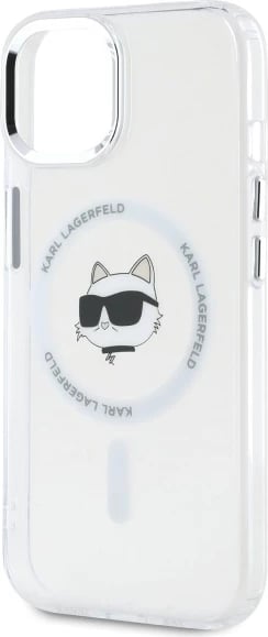 Mbështjellës Karl Lagerfeld IML Metal Choupette Head MagSafe për iPhone 15, Bardhë