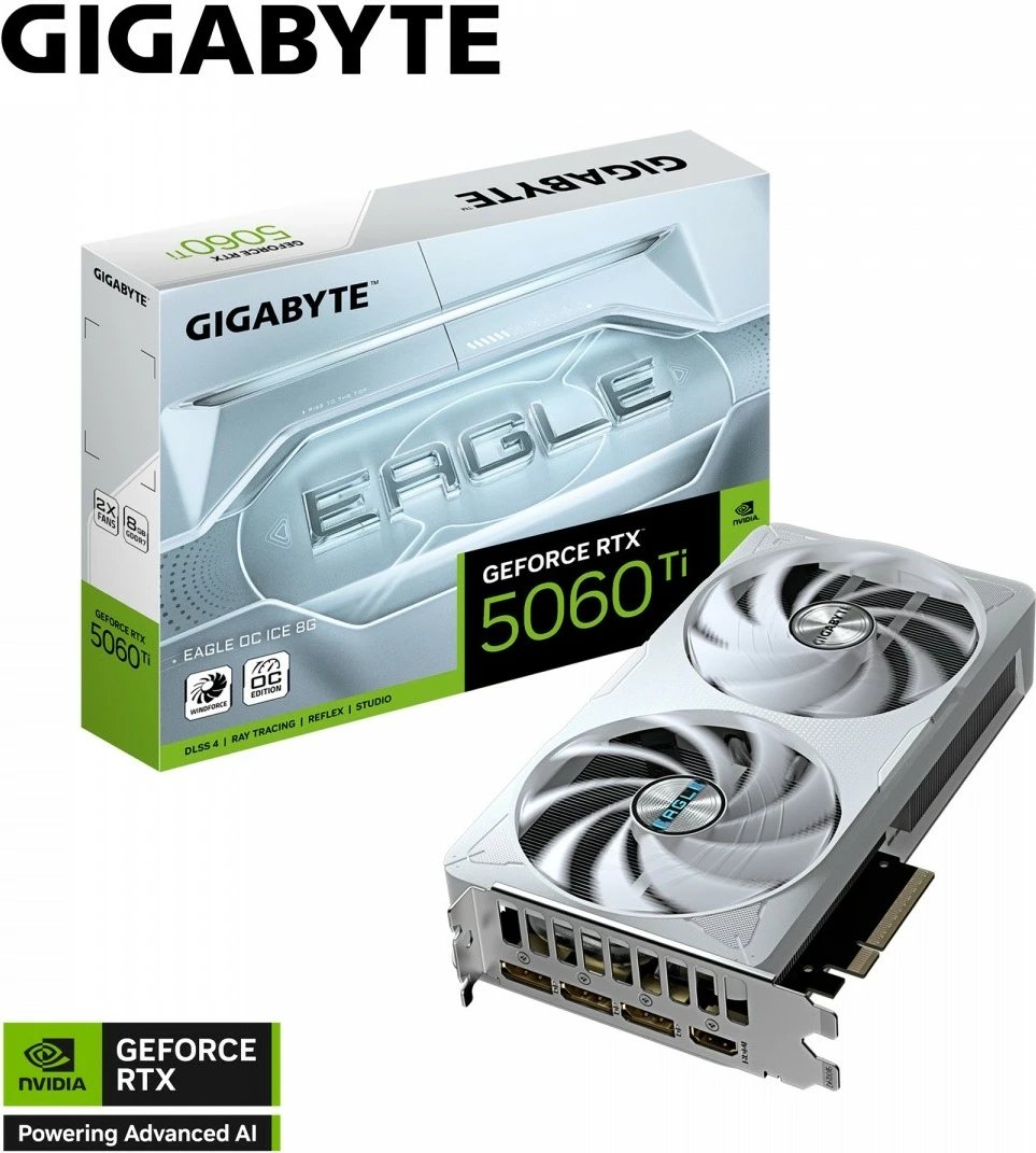Kartelë grafike Gigabyte GeForce RTX 5060 Ti, 8 GB GDDR7, GV-N506TEAGLEOC ICE-8GD, e bardhë