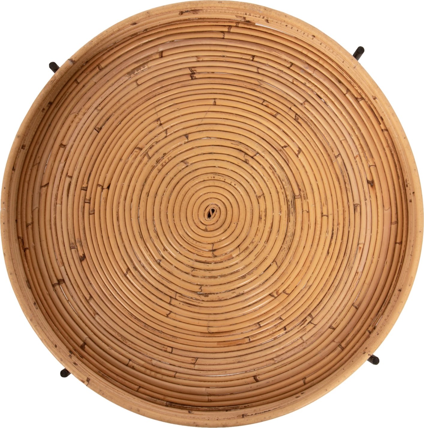 Tavolinë anësore rrethore FLY, rattan natyral, bazë metalike e zezë, Φ50x40H cm