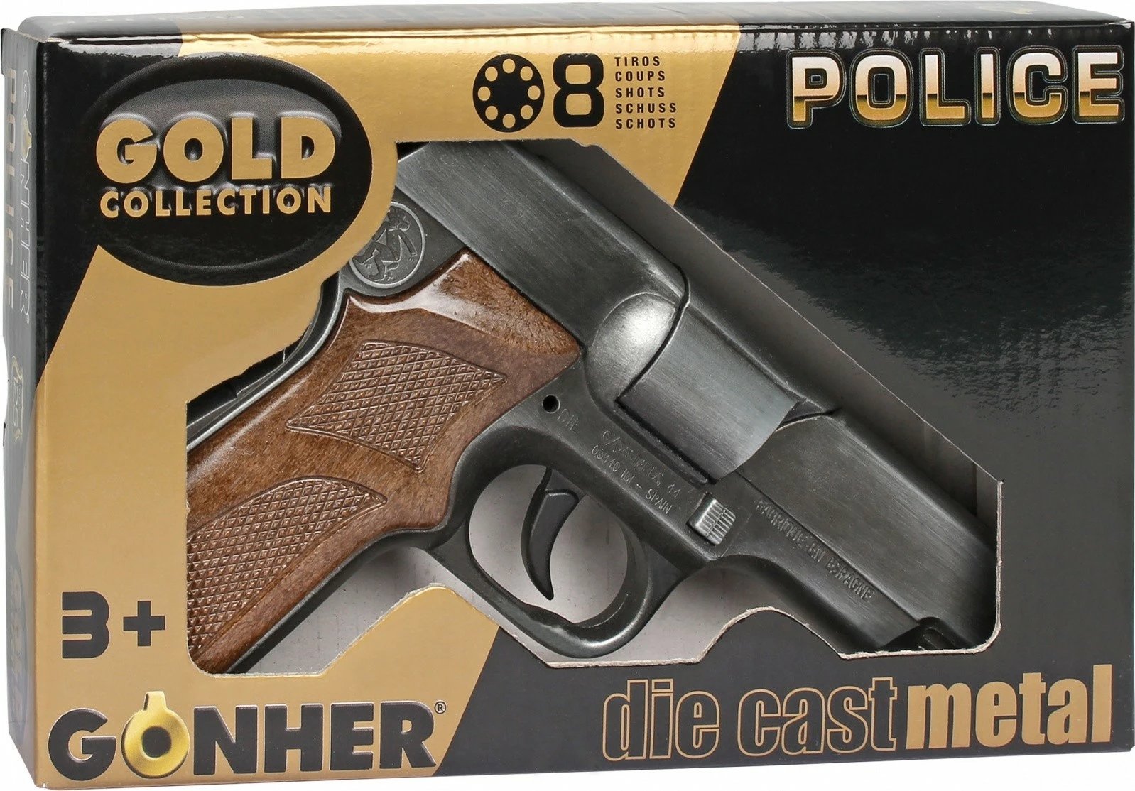 Pistoletë metalike lodër Pulio 155125/1, koleksioni Gold, 8 të shtëna, Kafe/Argjend
