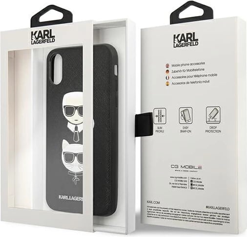 Mbështjellës Karl Lagerfeld Saffiano Karl&Choupette Head për iPhone X/XS, e zezë