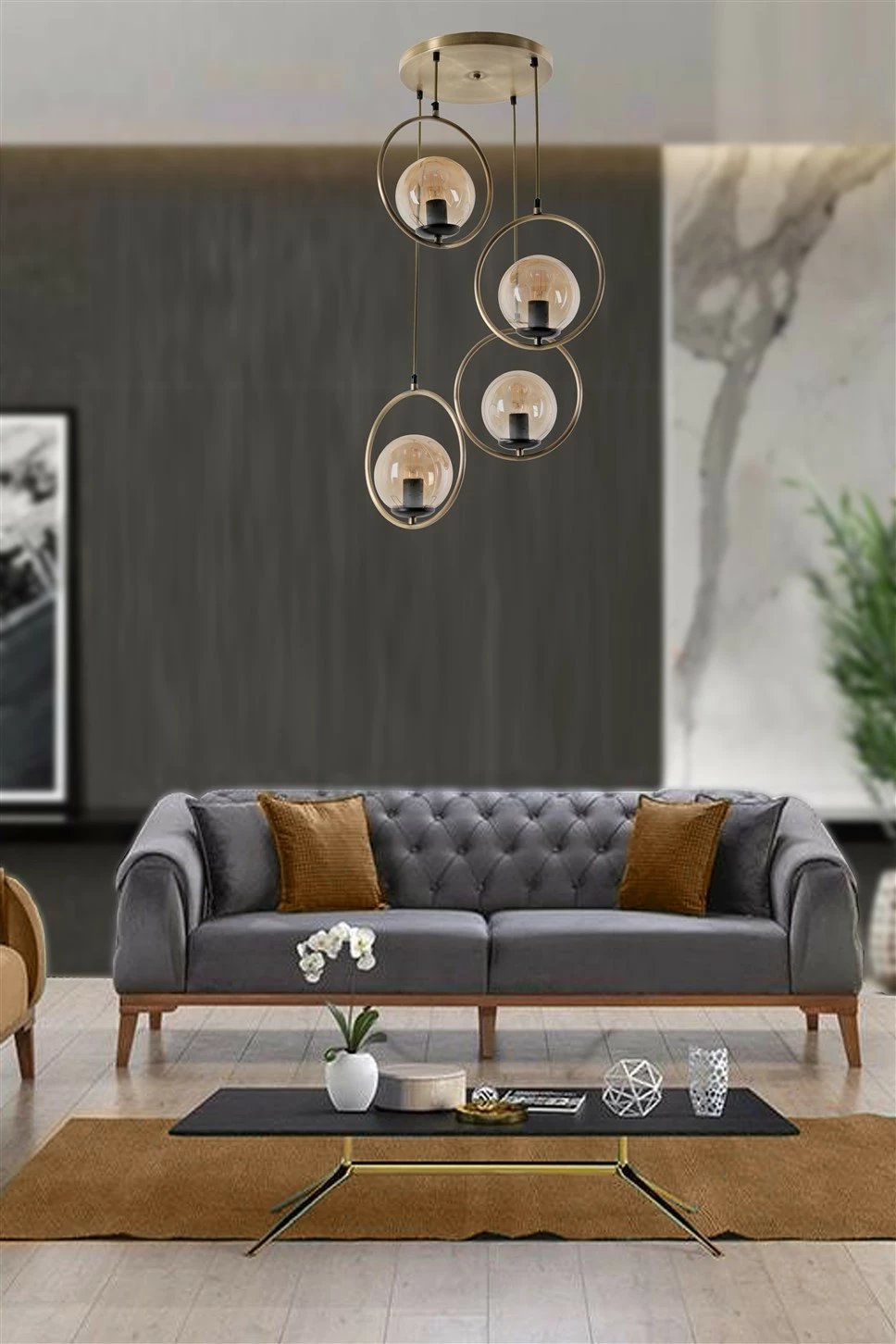 Llambë varëse Opviq, 4 unaza, bakër, gotë bal, stil eskitme