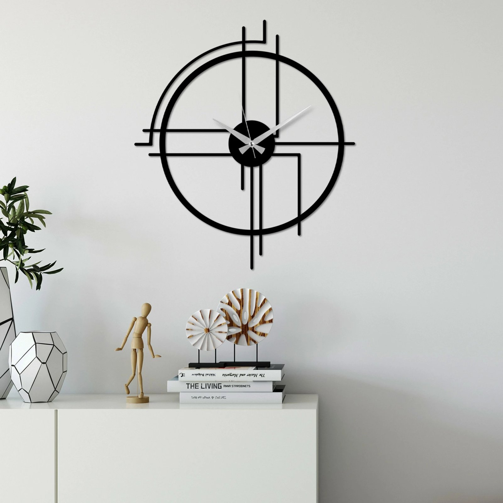 Orë muri dekorative prej metali Wallity, minimaliste, ngjyrë e zezë, 49x43cm